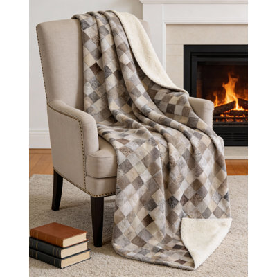 50" X 70" Gray Beige And Black Geometric Microfiber Plush Throw Blanket