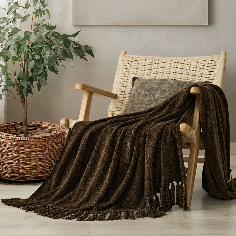 Jeté en chenille douce, Brun foncé, L 60 po x l 50 po