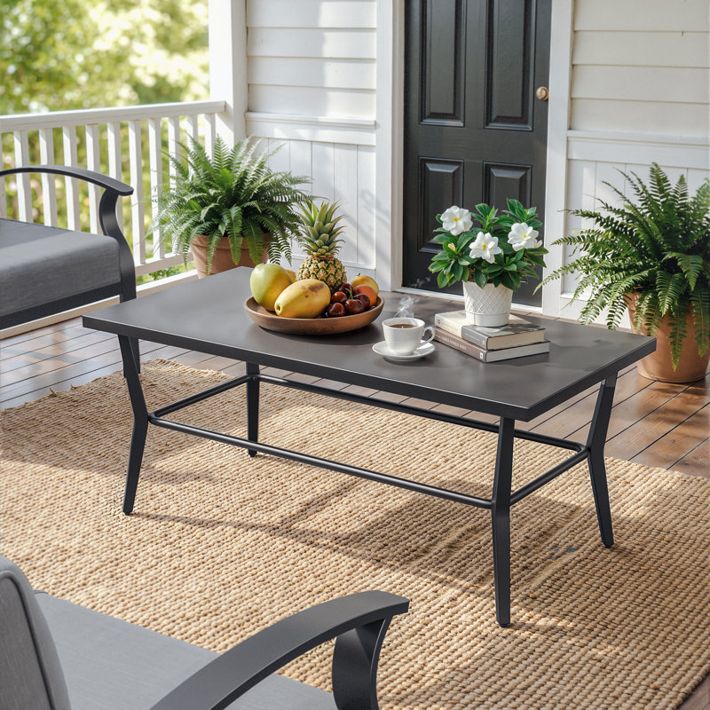 Bella 47.2"  × 23.6" Outdoor Metal Coffee Table, Heavy-duty Steel Patio Side Table With Chamfered Edges, Bent-leg Design & Adjustable Foot Pads, Rust-resistant