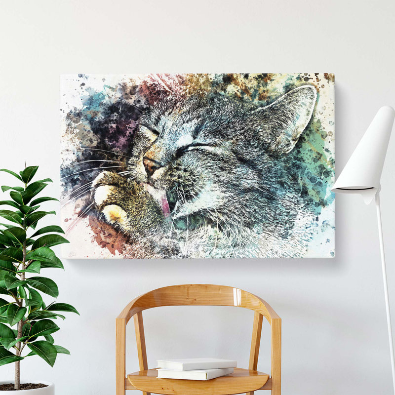 Cat Licking its Paw - Wrapped Canvas, 76.2 cm H x 50.8 cm W