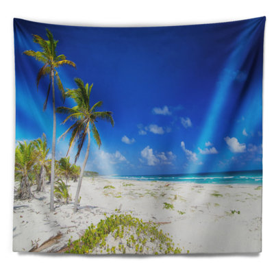 Très belle mer bleue en polyester avec palmiers tapisserie avec accessoires suspendus inclus