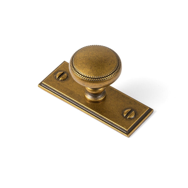 Poignée champignon 1,3 po avec plaque arrière (style G015) GOO-KI, alliage de zinc, Laiton antique