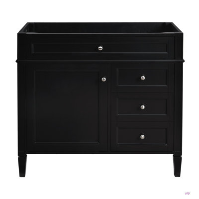 Meuble-lavabo de 36 po sans lavabo supérieur, armoire de rangement moderne avec 2 tiroirs et un tiroir basculant, structure en bois massif