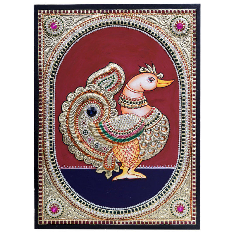 Magnifique oiseau, Annam Tanjore, peinture sur pierre | Couleur traditionnelle avec or 24 carats