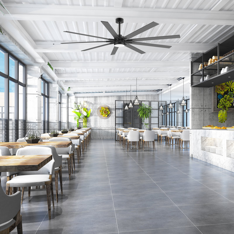 84" Oversized Ceiling Fan with 3CCT LED Light and Remote, 6-Speed Reversible DC Motor, Black/Walnut Blades, 84"