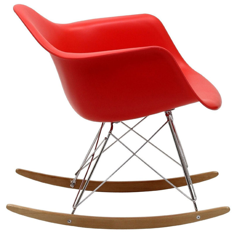 Chaise berçante Hickson - Chaise avec accoudoirs en métal et pieds en bois avec siège en plastique - Chaise de chambre de bébé, de patio ou de salon moderne