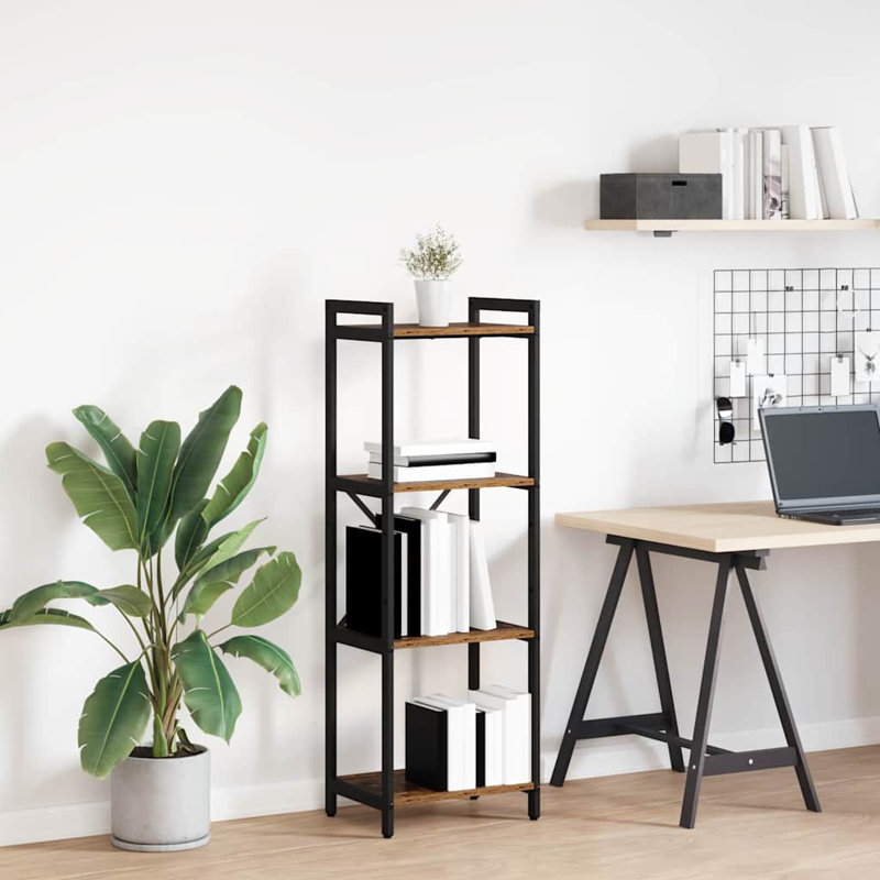 Steel Bookcase, Brown, (4 Shelves) 118cm H x 40cm W x 30cm D