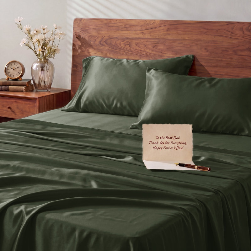 Ensemble de draps en rayonne de bambou Essential Collection, Ensemble de draps très grand californien avec 2 t, Vert olive