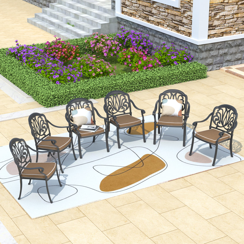 Ensemble de 6 chaises de patio empilables avec coussins brun
