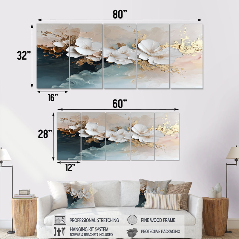 Ensemble de décorations murales abstraites blanches et or, H 32 po x l 80 po
