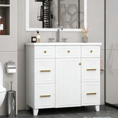 Meuble-lavabo sur pied 36 po avec comptoir en céramique