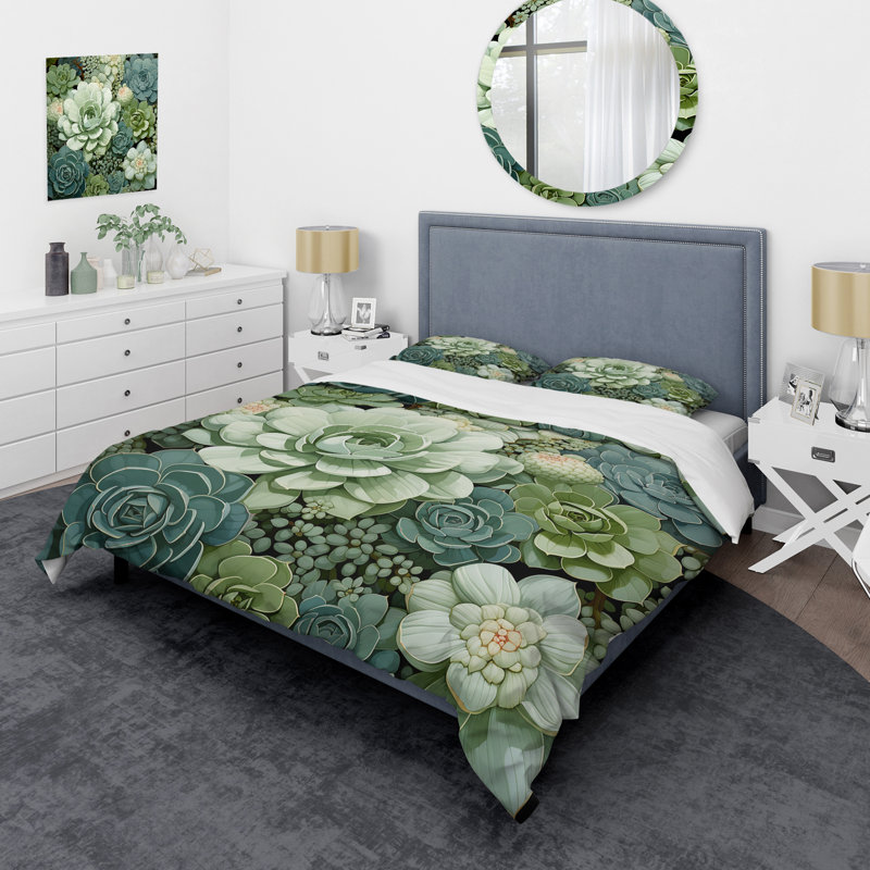 Ensemble de housse de couette Green Succulents Flowers Serene Succulents IV - Succulent