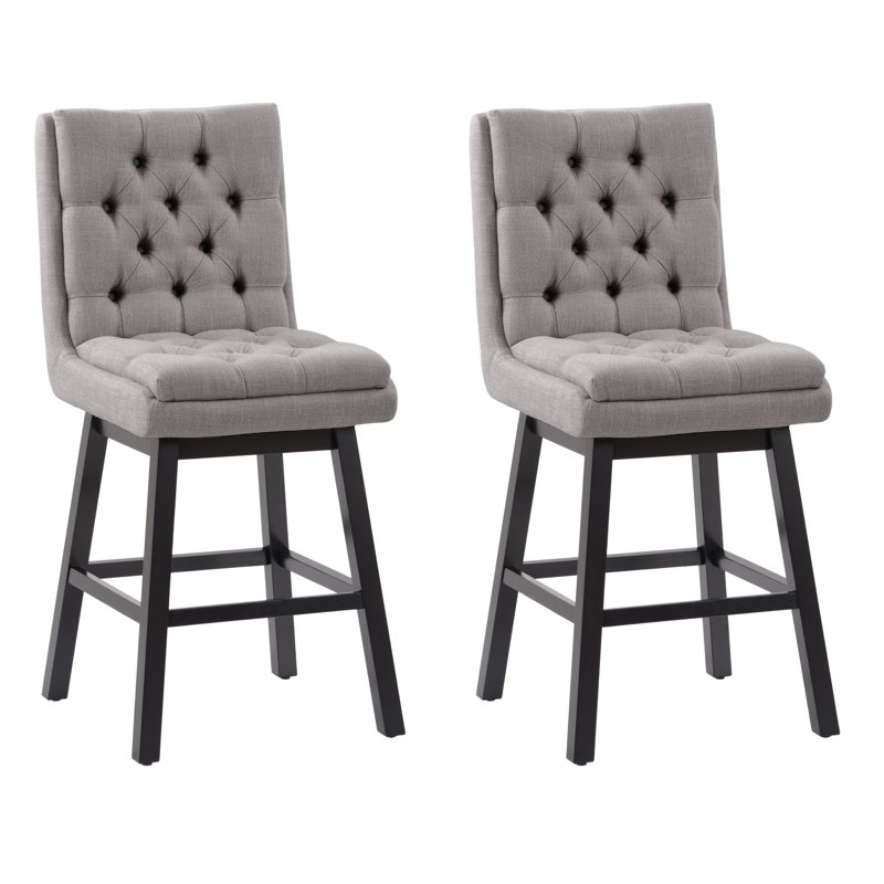 Tufted Fabric Barstool, Set of 2, Light Grey