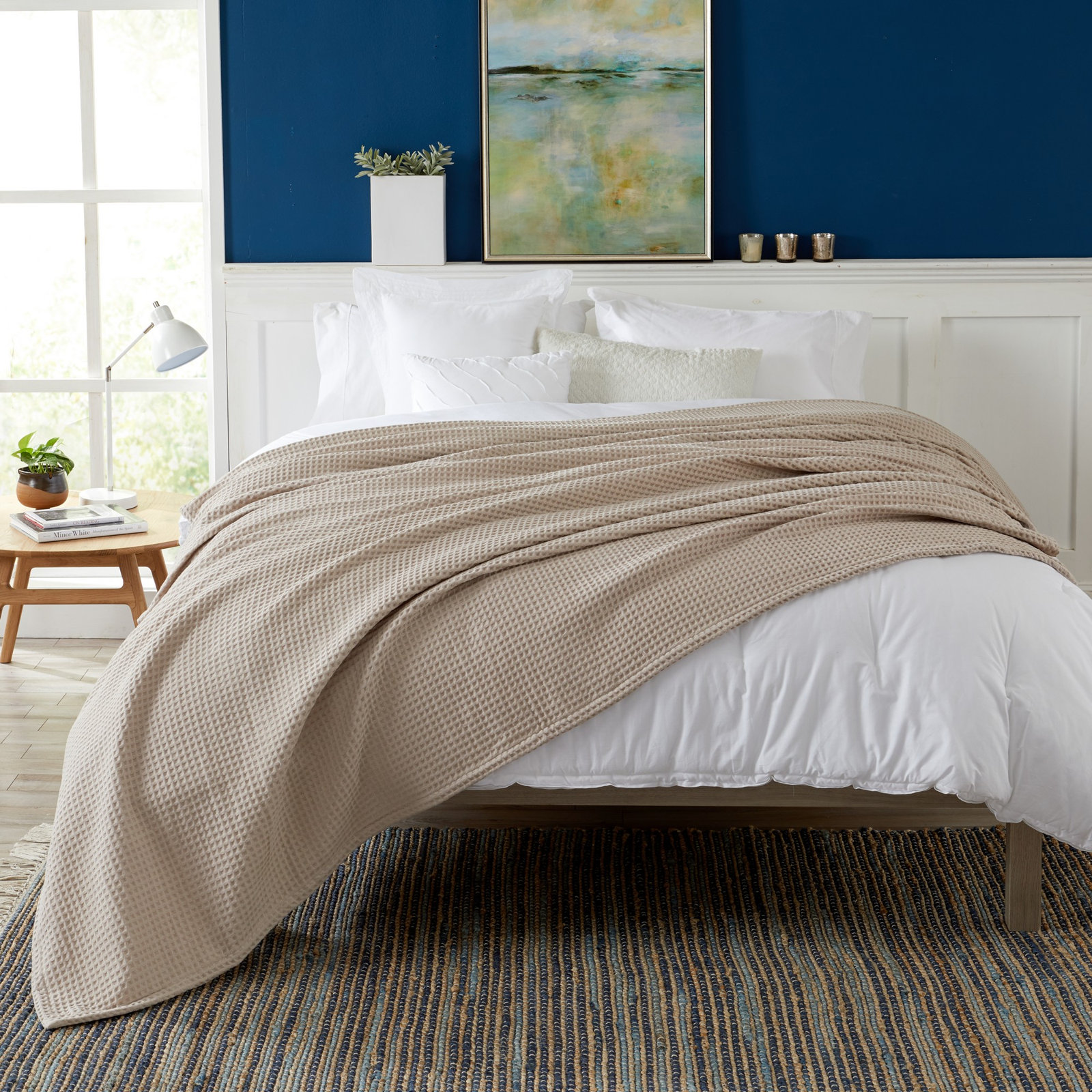 Vila Cotton Waffle Throw Blanket, Taupe, Queen