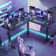 Monike 63" L Shaped Gaming Desk with Power Outlet, Height Adjustable Standing Desk