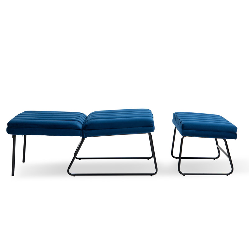 Chaise longue rembourrée Ayma, Velours bleu foncé