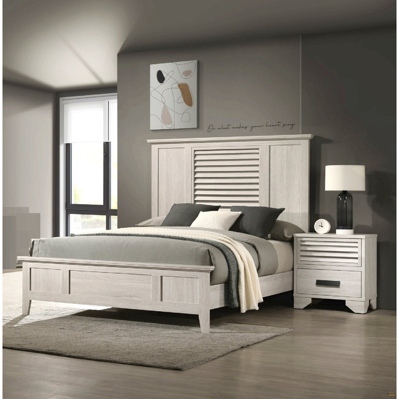 1Pc 2-Drawer Louvered Design Nightstand