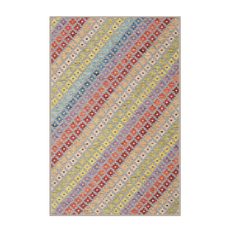 Tapis abstrait beige / rouge / bleu, Rectangle 8 pi x 12 pi