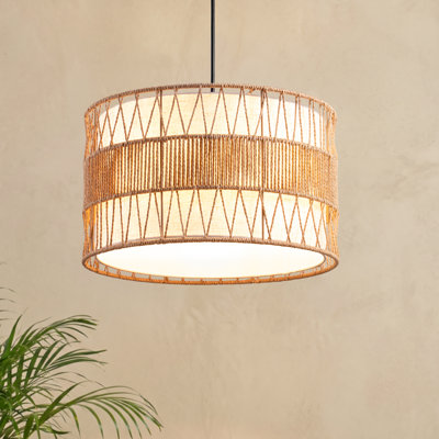 1-Light Rattan Drum Pendant Light