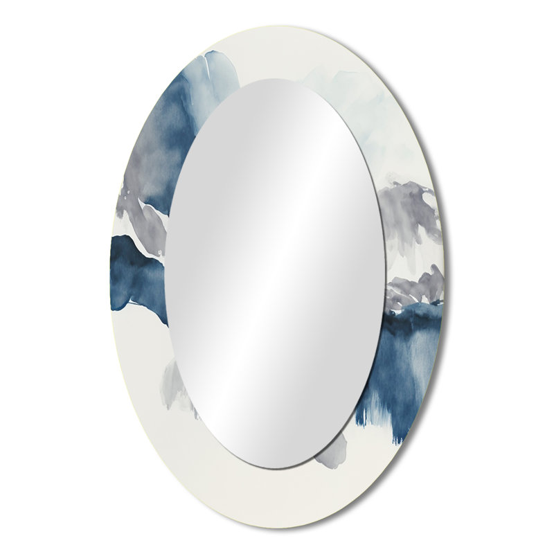 À travers les nuages bleus saphir I - Miroir mural moderne ovale, 36 po x 24 po