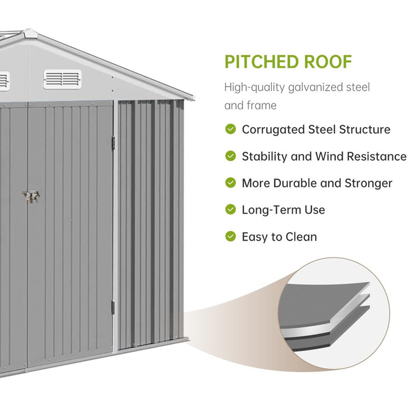 Remise de rangement extérieure 12 x 10 pi avec porte verrouillable, remise à outils en métal imperméable pour patio de jardin et bord de piscine