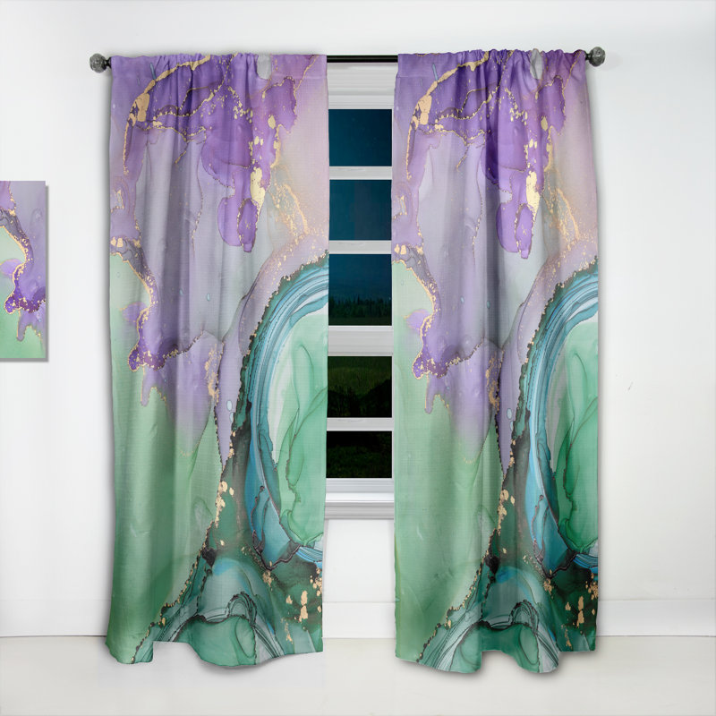 Vert et mauve luxueux abstrait Art fluide IV - Rideau géométrique - Velours obscurcissant - 1 panneau, L 52 po x L 120 po