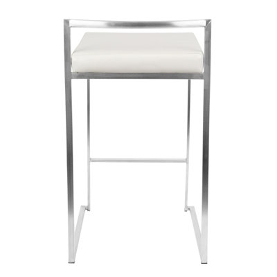 Fuji 26" Contemporary Stackable Counter Stool In Brushed Stainless Steel With White Faux Leather By Lumisource - Set Of 3