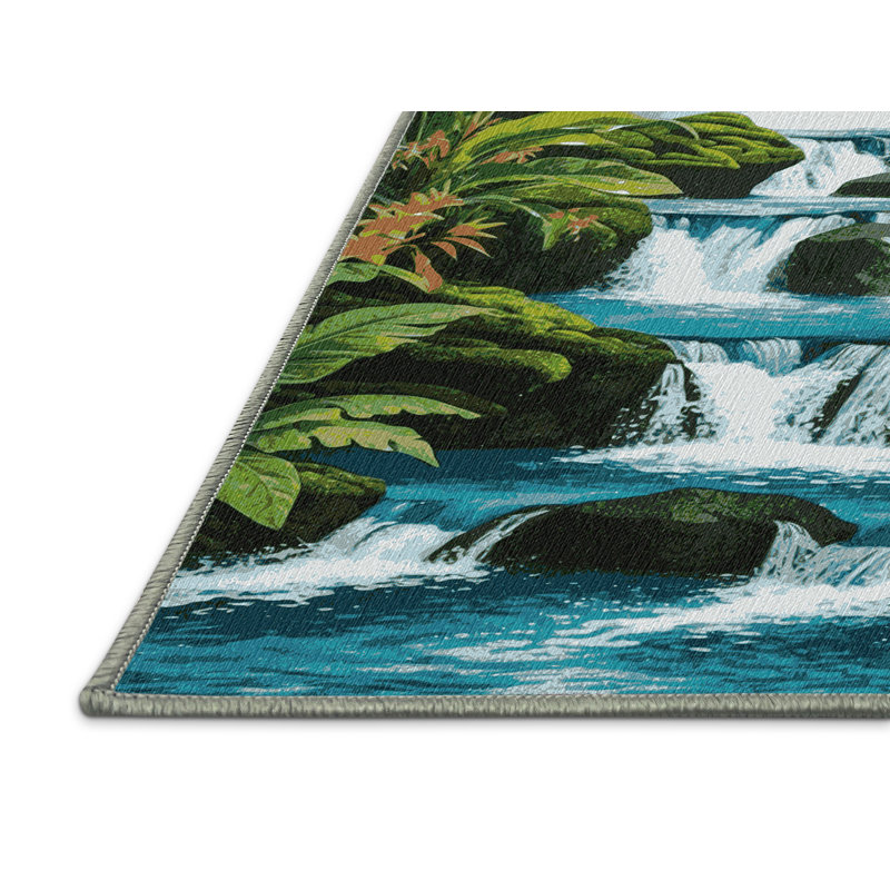  Washable Waterfalls Hawaiian Area Rug, Runner 2' x 4'