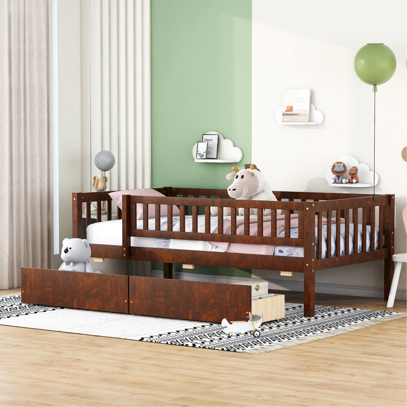 Lit de jour simple avec tiroirs, agencement de couleurs noyer - bois massif pour un intérieur élégant, Noyer, Lit simple