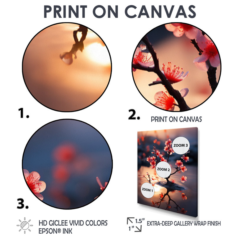 «Cherry Blossoms At Dawn Morning Sun» - impression d'art mural cerisier en fleurs, H 20 po x l 12 po x P 1 po