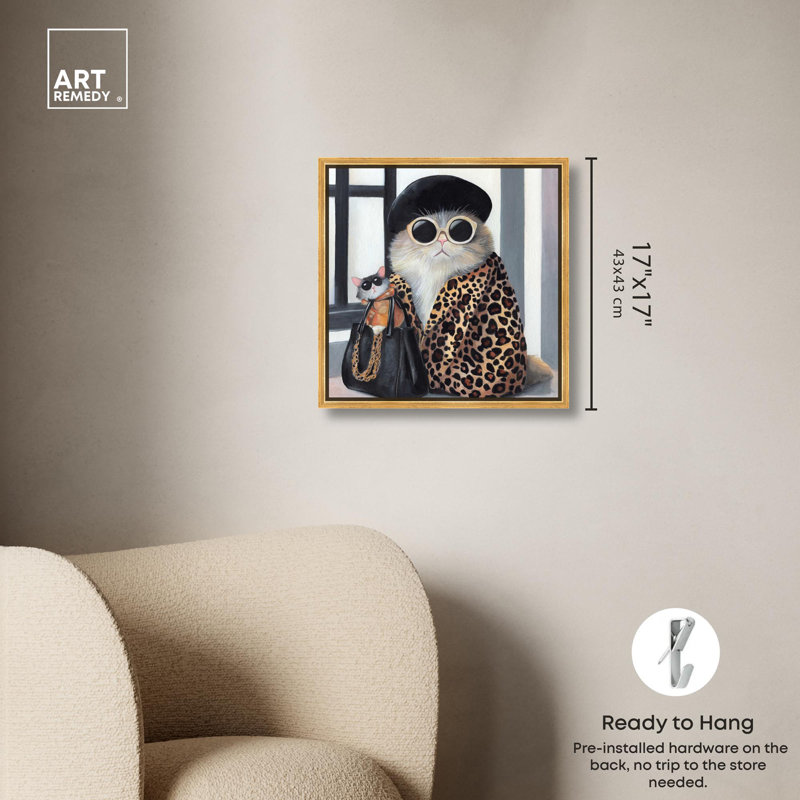 «Cat Couture Canvas» par Art Remedy, Cadre flottant doré, H 17 po x l 17 po x P 1,8 po