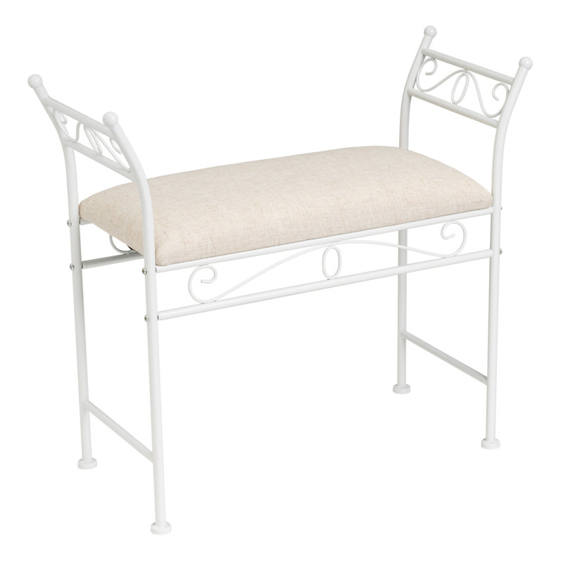 Genoa Linen Upholstered Bench, White/Beige