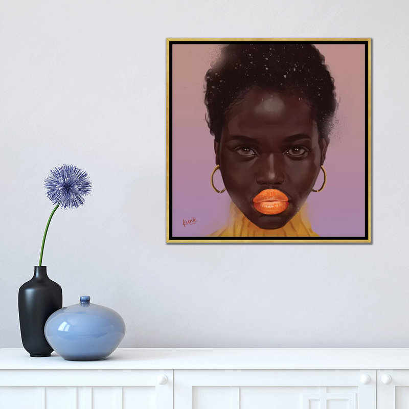 Tangerine par Adekunle Adeleke - reproduction d'art, H 18 po x l 18 po x 1,5 po, Toile encadrée d'or, Pas de tapis