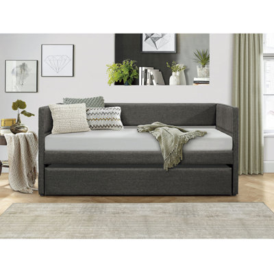 Lit de jour de style moderne avec lit gigogne et tissu d'ameublement en bois gris foncé