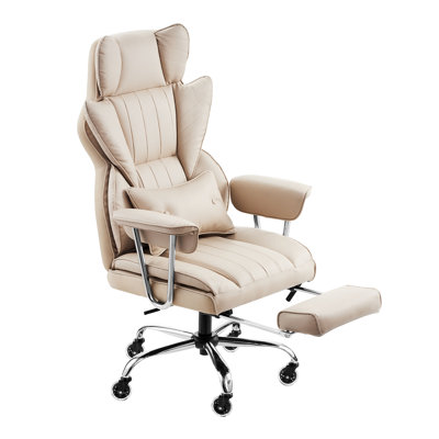 Khaki/Brown Big and Tall Executive Reclining Office Chair with Footrest, 400lbs Capacity, Heavy Duty PU Leather with Lumbar Support and Quiet Rolling Casters