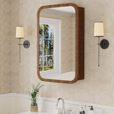 Armoire à pharmacie 16 po x 24 po de style campagne moderne avec miroir haute définition, tablettes réglables en verre, porte réversible à fermeture en douceur, assemblage en surface ou encastré pour le rangement de maquillage, de rasage ou de meuble-lavabo de salle de bain