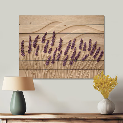 Lavender Whispers Of Provence II - Traditional Purple Wood Print On Natural Pine Wood