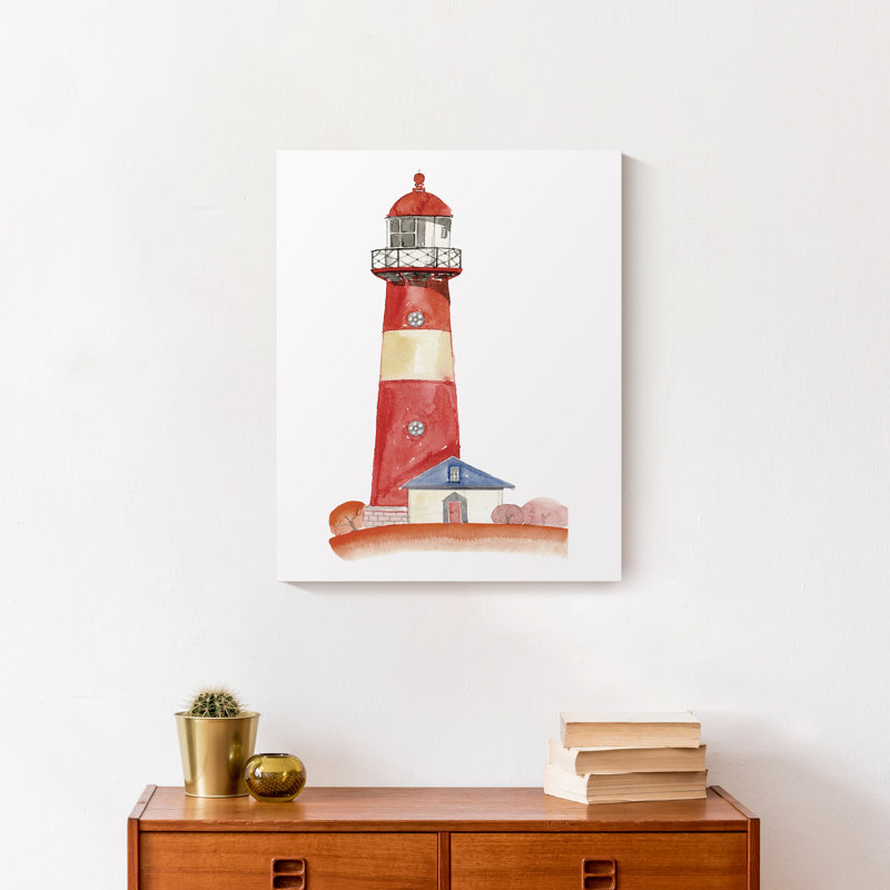 Phare rouge sur toile, H 20 po x l 16 po x P 1,25 po