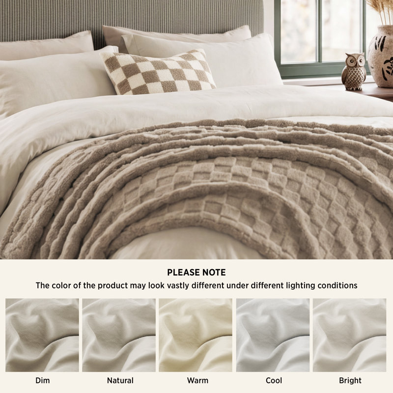 Bedsure Boho Comforter Set With Plaid Throw Blanket And Decorative Pillow, Linen Plaid, King Comforter + 4 Additional Pieces