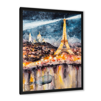 «Paris At Night with Bright Shining Eiffel Tower», reproduction sur toile