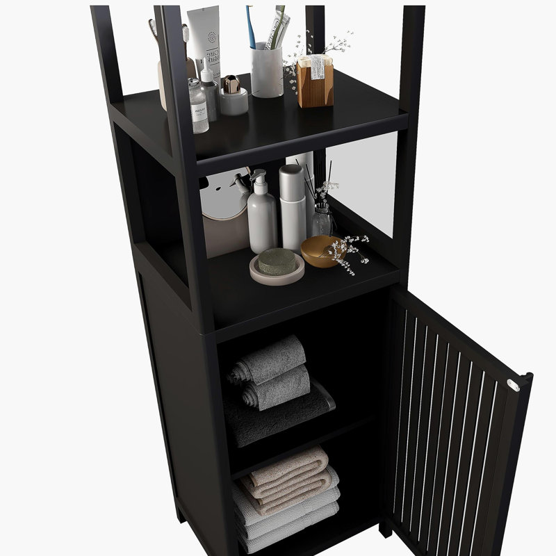 Armoire haute haute avec porte à volets et 3 tablettes, armoire tour en lin autoportante pour le salon, la cuisine et la salle de bain