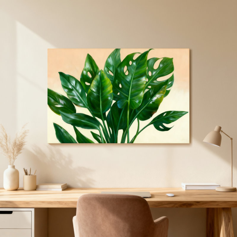 Plantes et fleurs, feuilles de plantes tropicales, motif de feuillage vert, H 16 po x l 24 po, Noir