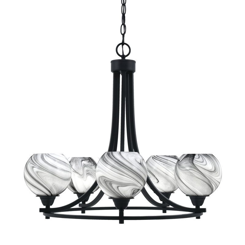Lustre 5 lumières Paramount, Gris, Noir mat