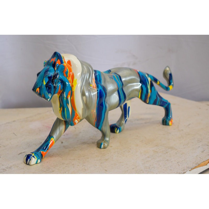 Doraline Roaming Multicoloured Lion Resin Statue 19" x 5" x 9"H