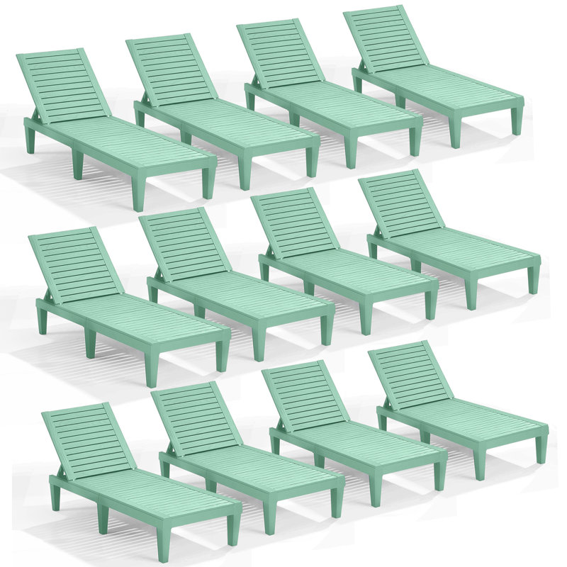 Nestl Waterproof, Lightweight, and Adjustable Outdoor Polyresin Chaise Lounge Chair Set of 12, Sage Green