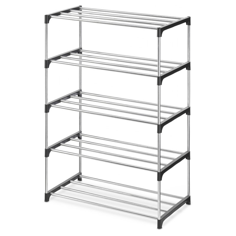 5-Tier Metal 10 - Pair Shoe Rack - Silver & Black