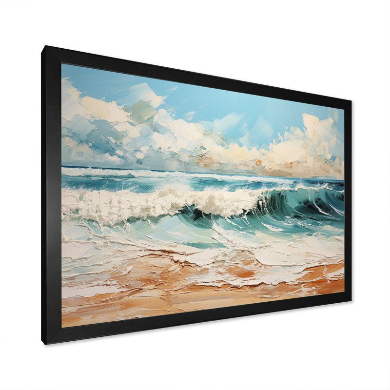 Teal Waves Fight I - impression, Cadre simple noir, H 16 po x l 32 po x P 1 po