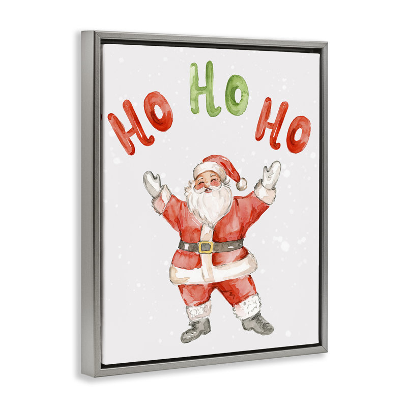 Cadre flottant Ho Ho Ho Jolly Santa Claus, design par Elena Fay, H 21 po x l 17 po, Cadre flottant gris lustré