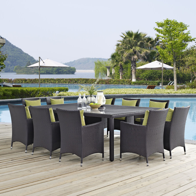 Convene 11 Piece Outdoor Patio Dining Set with Cushions, Peridot