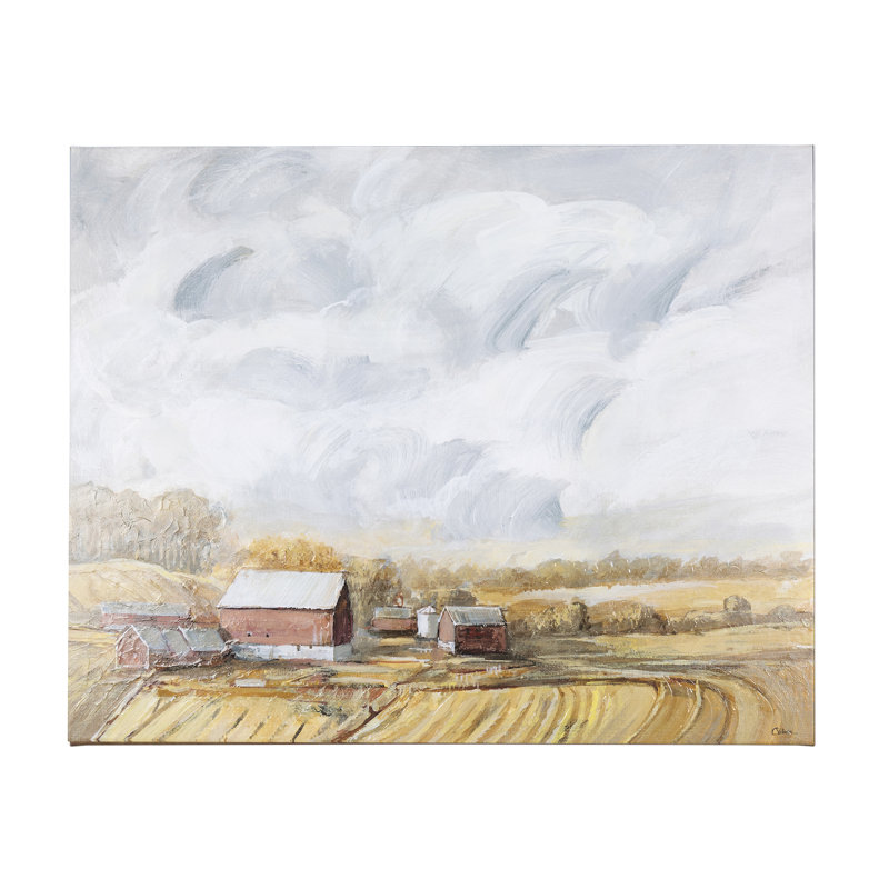 Toile texturée embellie à la main Farmland, H 40 po x l 50 po x P 1,5 po, Toile tendue